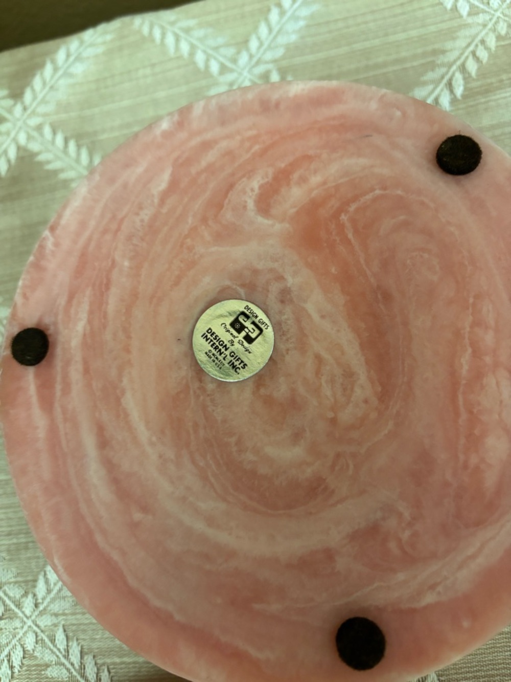 Vintage Pink Butterfly Jewelry Box Trinket Dish w/Lid Incolay Stone Round Flower - Picture 6 of 10